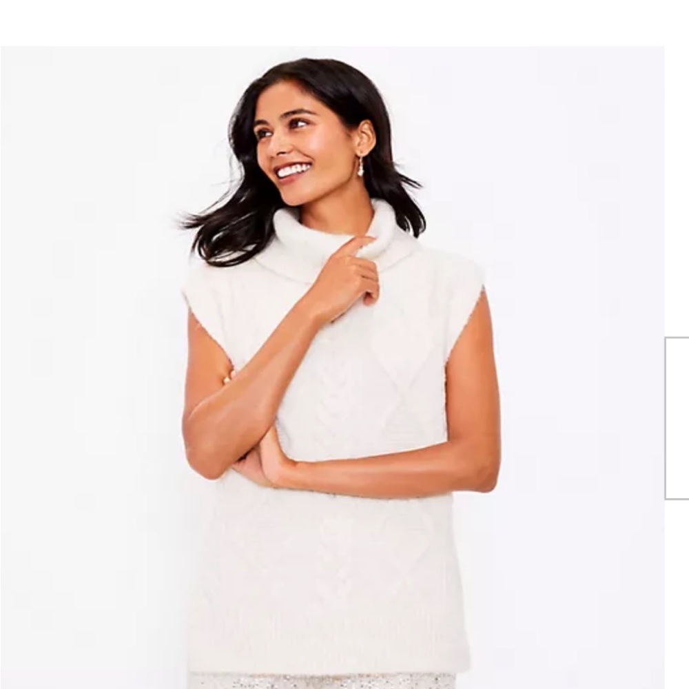 Loft Oversized Turtleneck Cable Knit Sweater Vest/Tunic, Sz XL